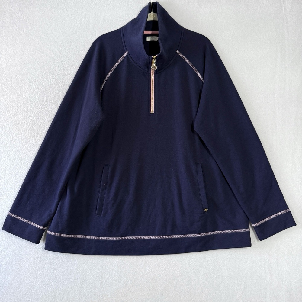 SPARTINA 449 Top Womens XXL 1/4 Zip Pullover Sweatshirt Contrast Stitch Resort